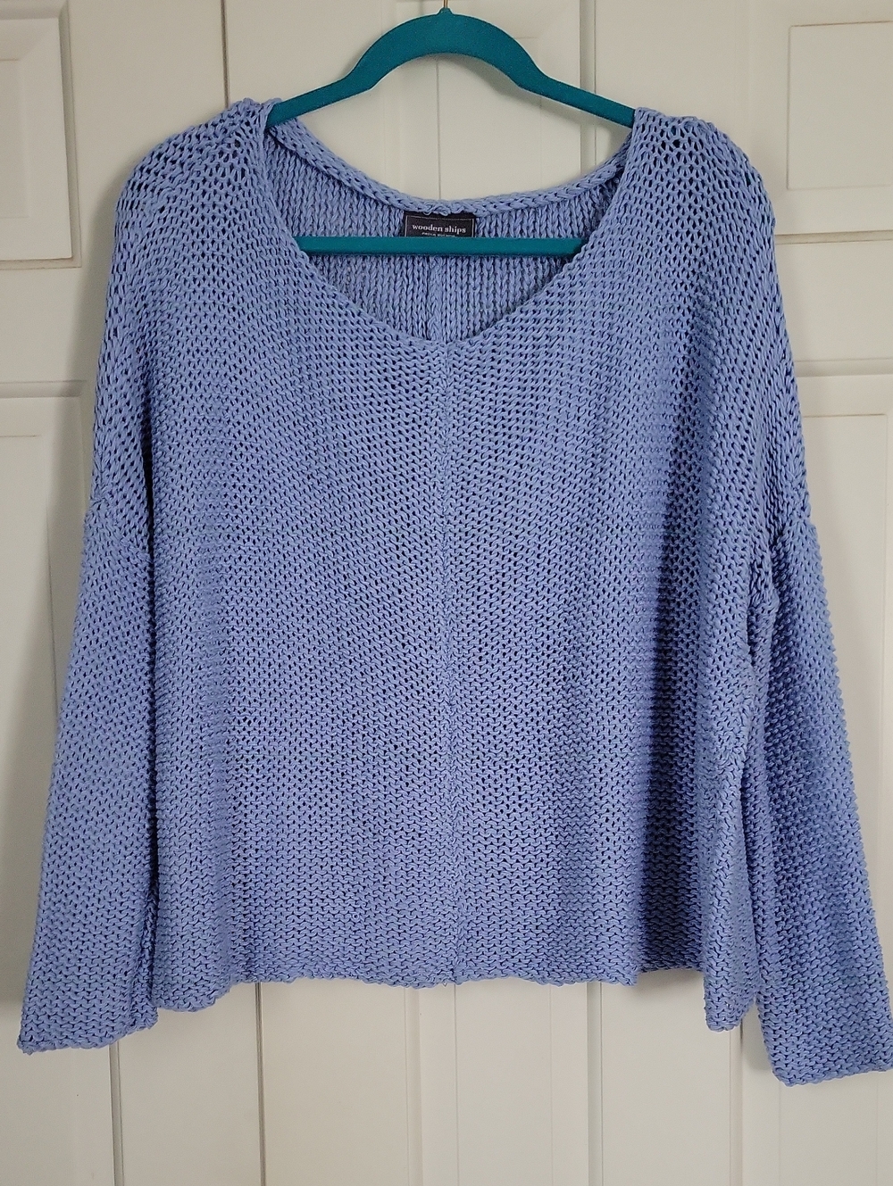 Wooden Ships Pale Blue Open-Weave Round Neck Sweater Sz S/m Beachy Coastal